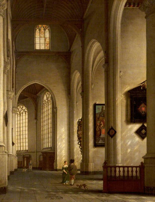 Interior of the Church of Saint Bavo, Haarlem, vintage artwork by Anthonie Delorme, 12x8" (A4) Poster