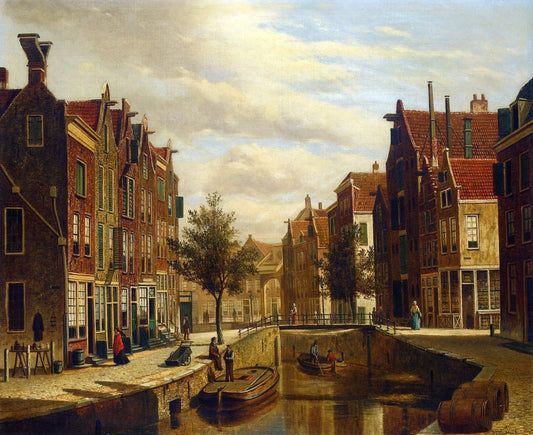 A Morning Walk by  a Dutch Canal, vintage artwork by Willem Koekkoek, 12x8" (A4) Poster