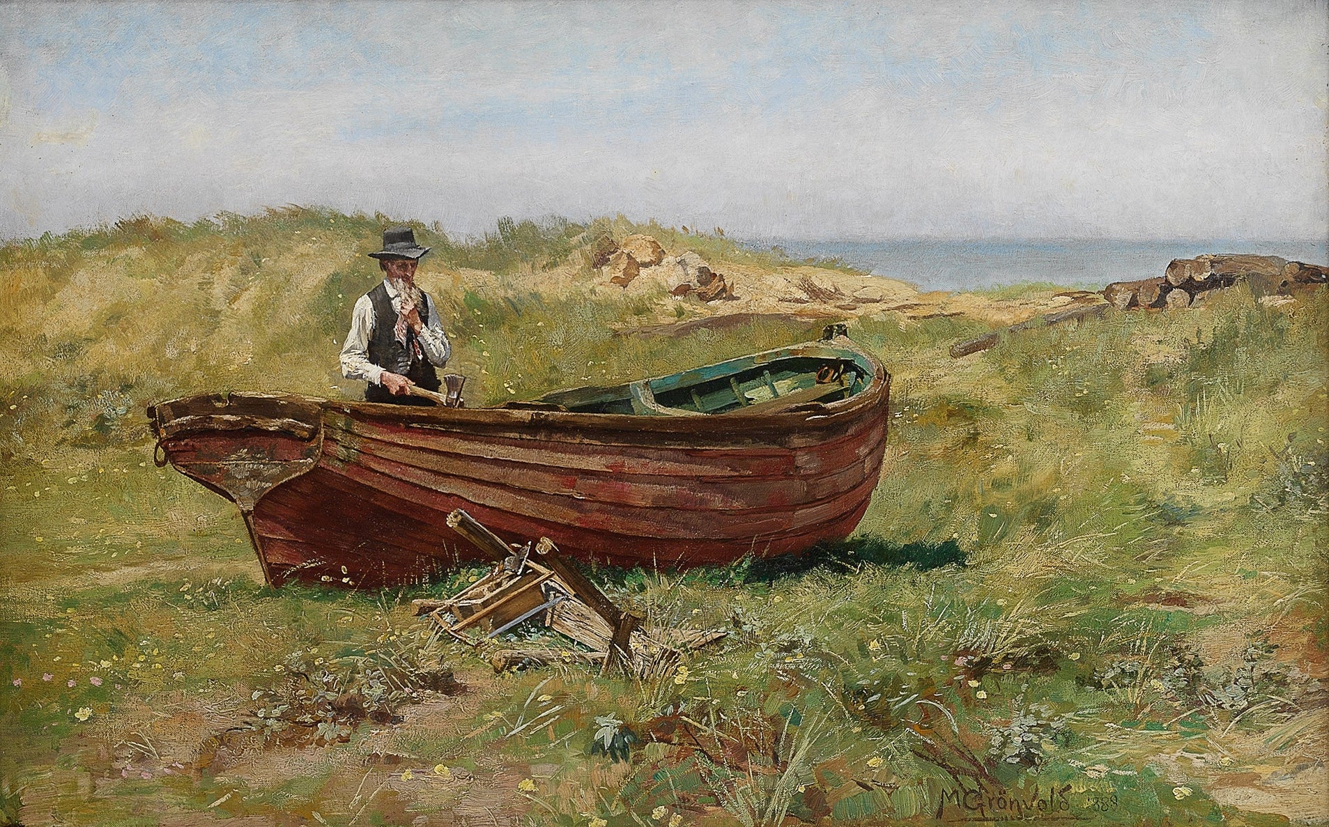 Man with an Ax, vintage artwork by Marcus Gronvold, 12x8" (A4) Poster