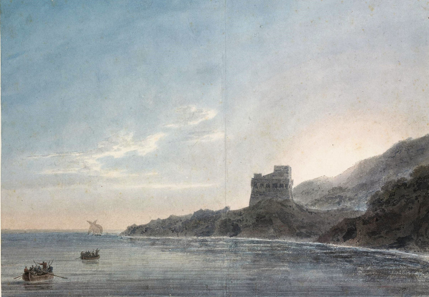 Coast Scene between 'Vietri and Salerno', vintage artwork by John Robert Cozens, 12x8" (A4) Poster