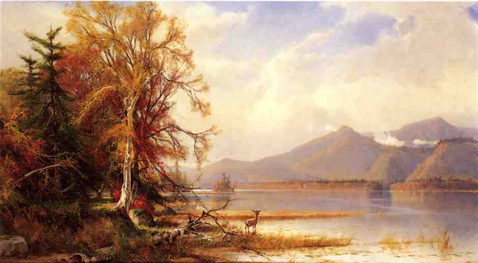 Mountain Lake in Autumn, vintage artwork by Henry A. Ferguson, 12x8" (A4) Poster