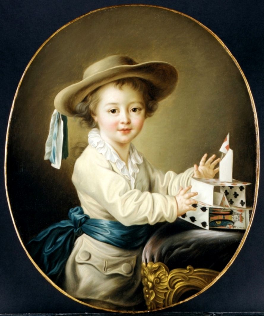 Boy with a House of Cards, vintage artwork by François-Hubert Drouais, 12x8" (A4) Poster