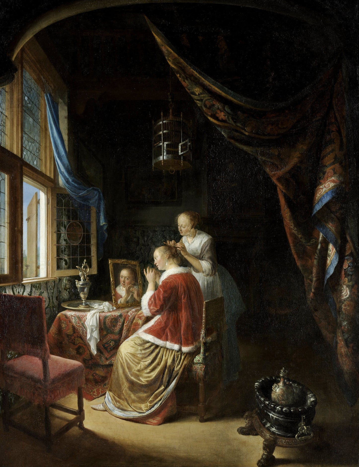A Young Woman at her Toilet, vintage artwork by Gerrit Dou, 12x8" (A4) Poster