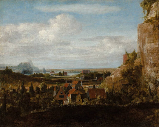 River Valley with a Group of Houses, vintage artwork by Hercules Seghers, 12x8" (A4) Poster