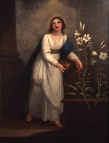 The Blessed Mary Watering a Lily, vintage artwork by Angelica Kauffmann, 12x8" (A4) Poster