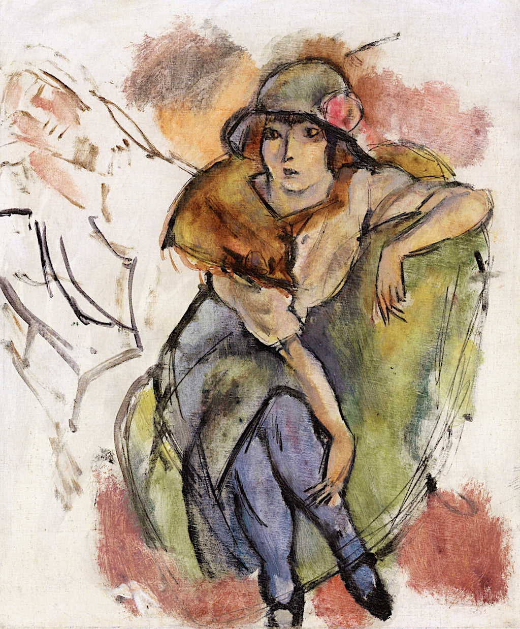 Girl with Hat and a Rose by Jules Pascin,16x12(A3) Poster