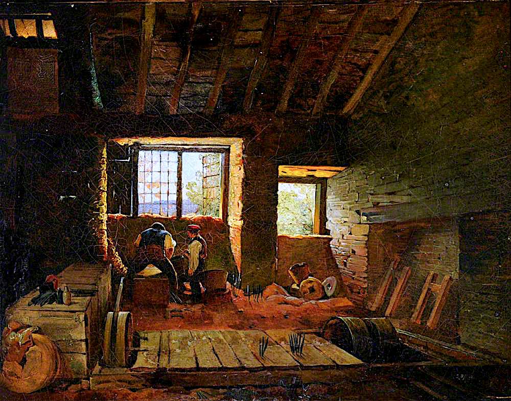 Interior of a Sheffield Grinder's Hull, vintage artwork by Godfrey Sykes, 12x8" (A4) Poster