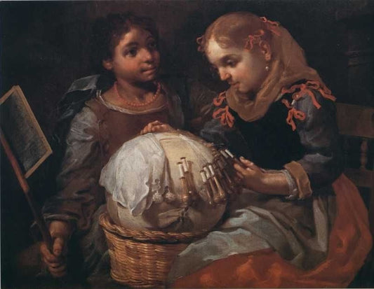 Two Laceworkers, vintage artwork by Eberhart Keilhau, 12x8" (A4) Poster