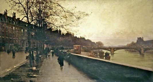 Quai Malaquais, Paris - Twilight, vintage artwork by Henri Gaston Darien, 12x8" (A4) Poster