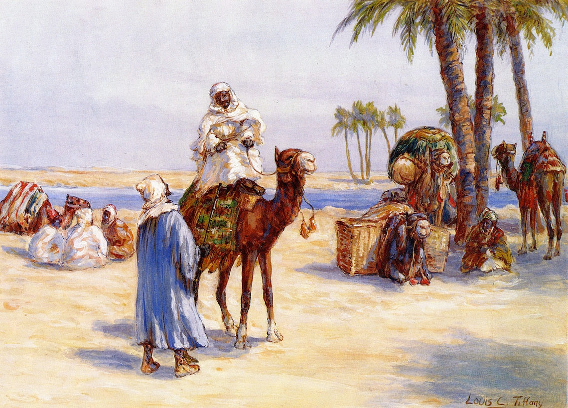 Travelers near Cairo, vintage artwork by Louis Comfort Tiffany, 12x8" (A4) Poster