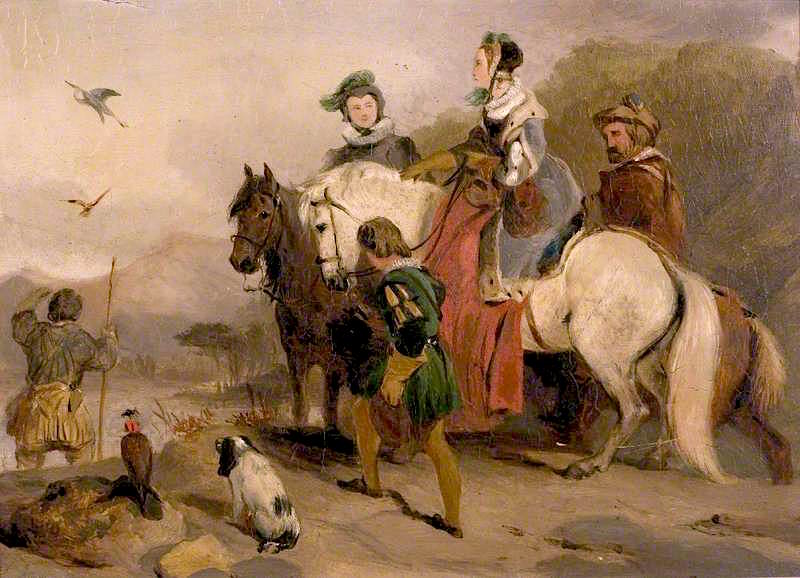 Hunting Party with Falcons, vintage artwork by Attributed to George Cattermole, A3 (16x12") Poster Print