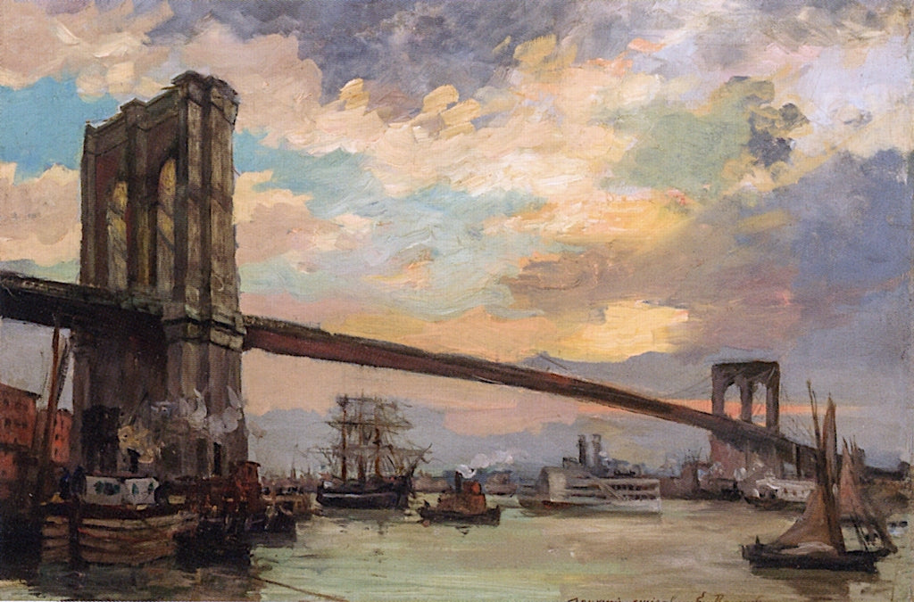 The Brooklyn Bridge, vintage artwork by Emile Renouf, 12x8" (A4) Poster