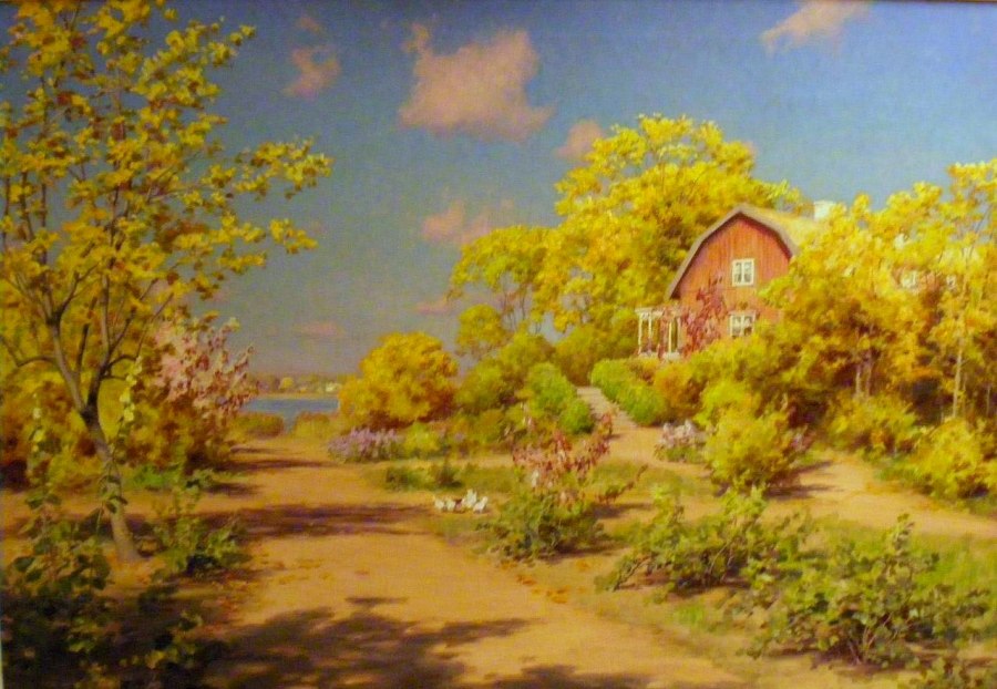 Cottage in Autumn by Johan Krouthen,A3(16x12")Poster