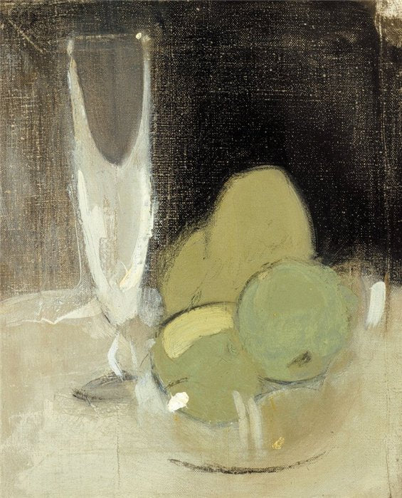 Green apples and champagne glass, vintage artwork by Helene Schjerfbeck, 12x8" (A4) Poster