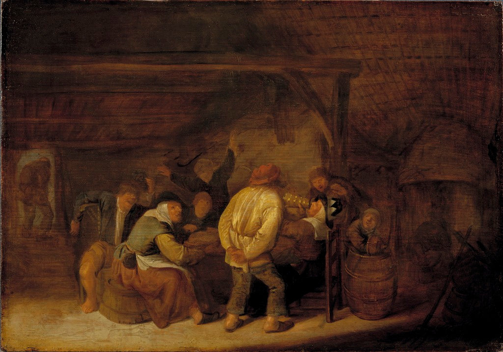 Drinking Peasants, vintage artwork by Bartholomeus Molenaer, 12x8" (A4) Poster