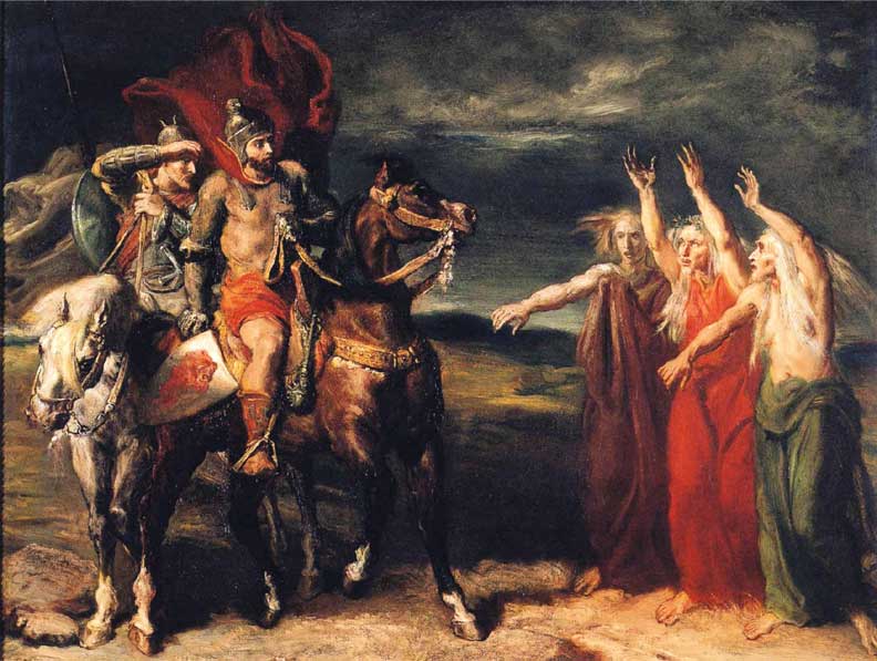 Macbeth and Banquo Encountering the Three Witches on the Heath, vintage artwork by Theodore Chasseriau, A3 (16x12") Poster Print