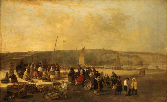 The Fish Market, Boulogne, France, vintage artwork by John Crome, 12x8" (A4) Poster