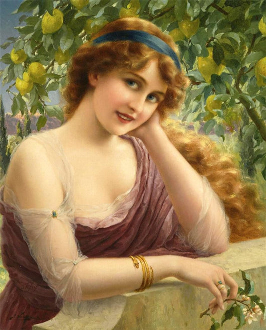 Girl by the Lemon Tree by Emile Vernon,16x12(A3) Poster