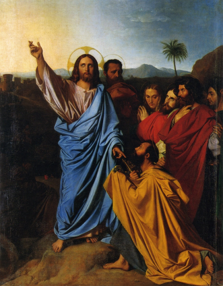 Christ Giving Peter the Keys of Paradise, vintage artwork by Jean-Auguste-Dominique Ingres, 12x8" (A4) Poster