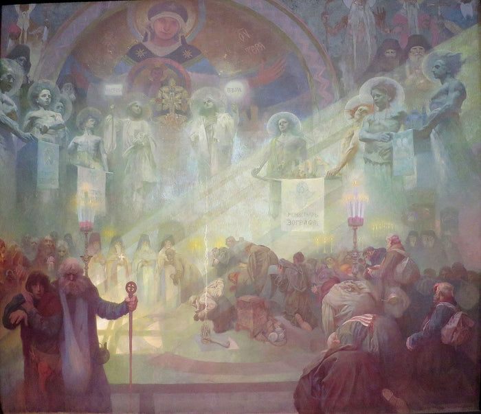 The Holy Mount Athos, vintage artwork by Alfons Mucha, 12x8