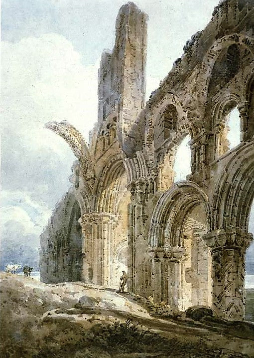 Lindisfarne Priory, vintage artwork by Thomas Girtin, 12x8" (A4) Poster
