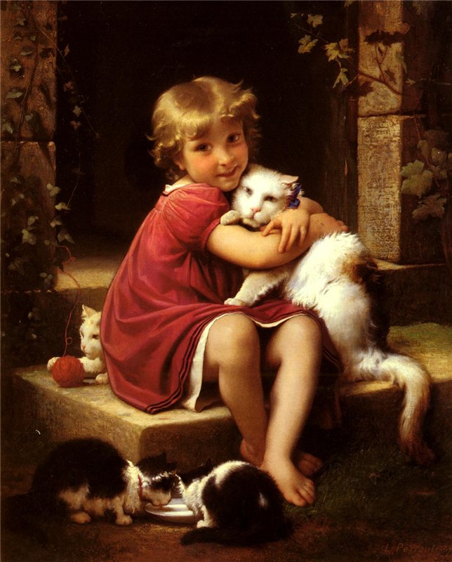 Her Favorite Pet, vintage artwork by Leon-Jean-Basile Perrault, 12x8" (A4) Poster