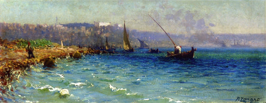 A View of the Bosphorous from the Old by zantine Walls, Constantinople, vintage artwork by Fausto Zonaro, 12x8" (A4) Poster