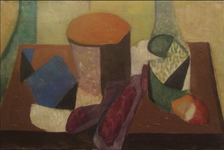 Cubist Still Life, vintage artwork by Manuel Ortiz de Zarate, 12x8" (A4) Poster