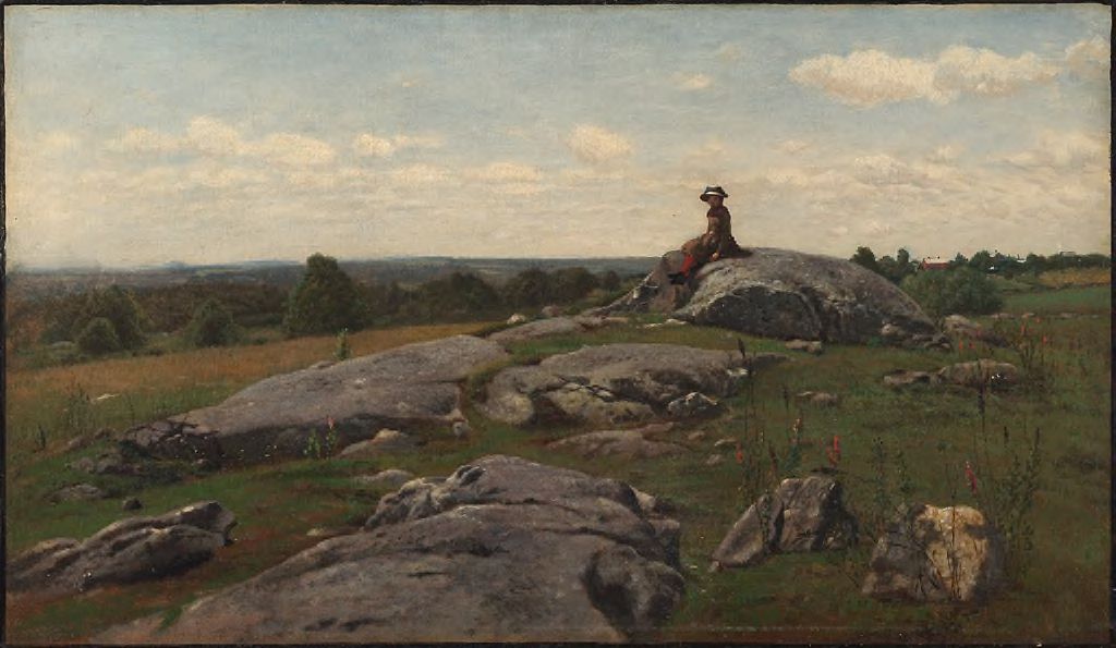 Young Girl in a Rocky Field, vintage artwork by Attributed to William Hart, 12x8" (A4) Poster