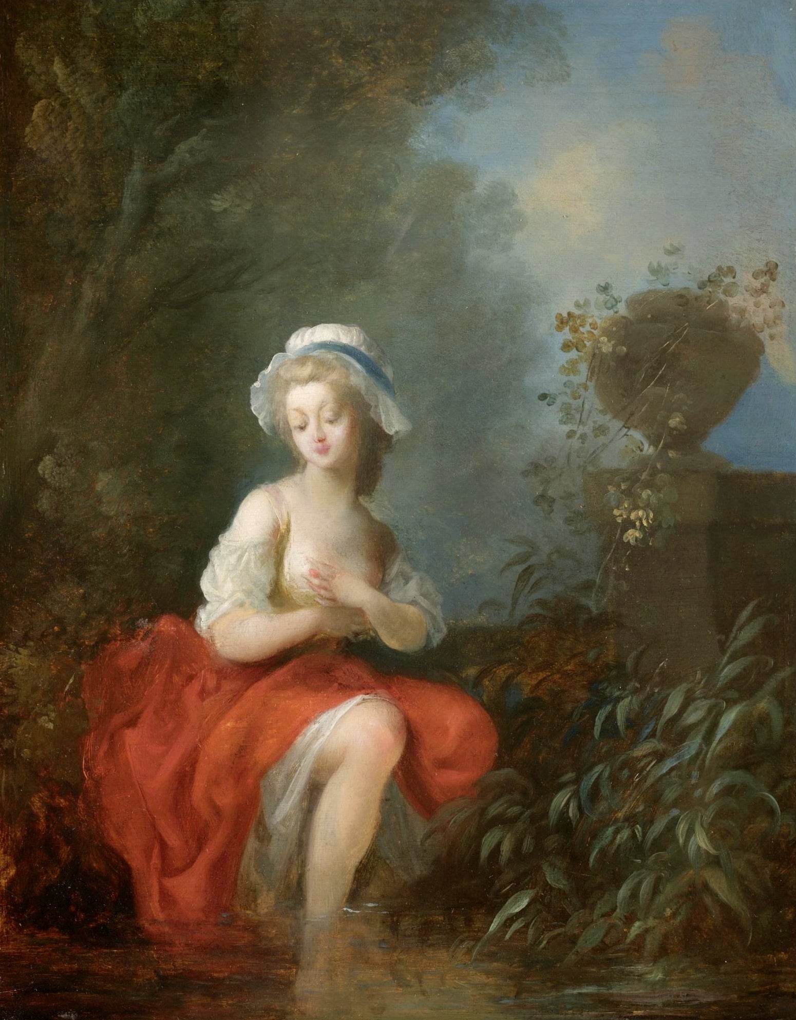 A Young Lady Bathing, vintage artwork by Jean-Frederic Schall, 12x8" (A4) Poster