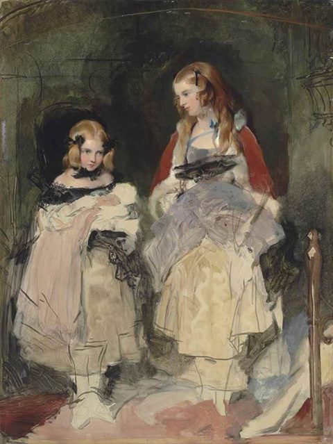 Double portrait of the Hons Mary Isabella and Cecile Katherine Carington, vintage artwork by Sir Edwin Landseer, A3 (16x12") Poster Print