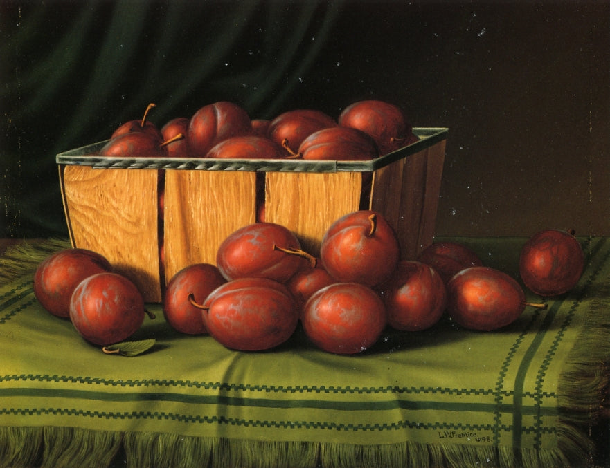 Basket of Plums, vintage artwork by Levi Wells Prentice, 12x8" (A4) Poster