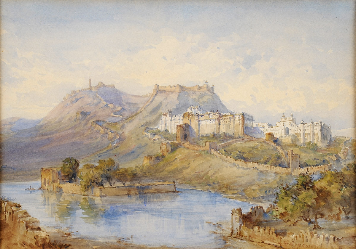 Landscape with Lake and Fortress, vintage artwork by Gonsalvo Carelli, A3 (16x12") Poster Print