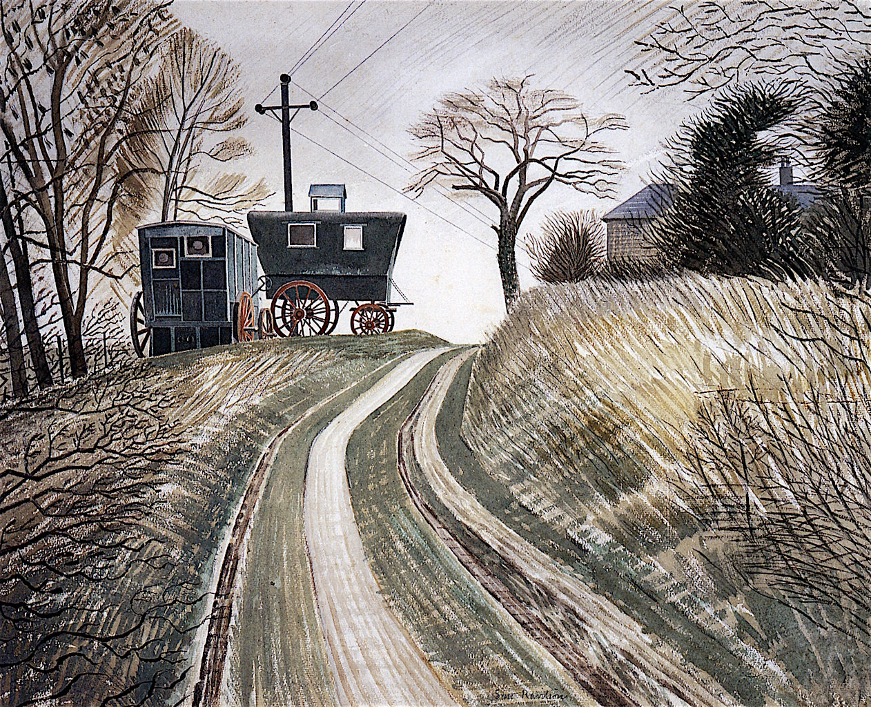 Caravans, vintage artwork by Eric Ravilious, 12x8" (A4) Poster