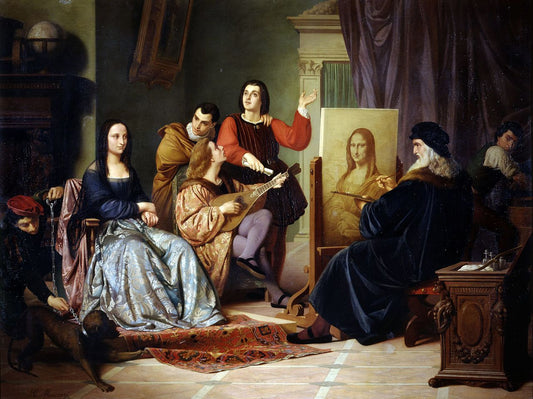 Leonardo da Vinci Painting The Mona Lisa, vintage artwork by Cesare Maccari, 12x8" (A4) Poster