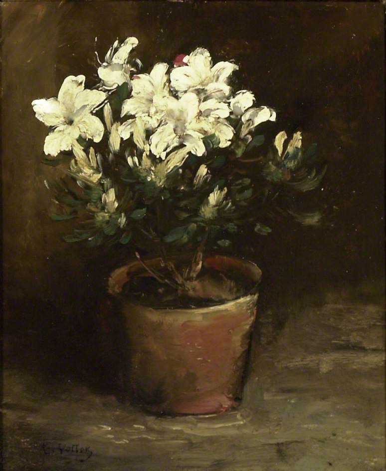 Still Life of White Azaleas, vintage artwork by Antoine Vollon, 12x8" (A4) Poster
