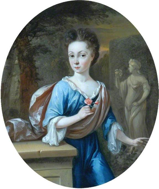 Portrait of a Young Girl Holding a Rose, vintage artwork by Constantin Netscher, 12x8" (A4) Poster