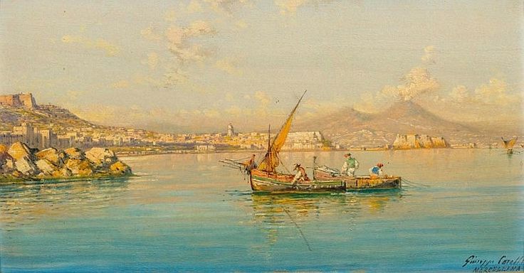 View of the Harbor, vintage artwork by Giuseppe Carelli, 12x8" (A4) Poster