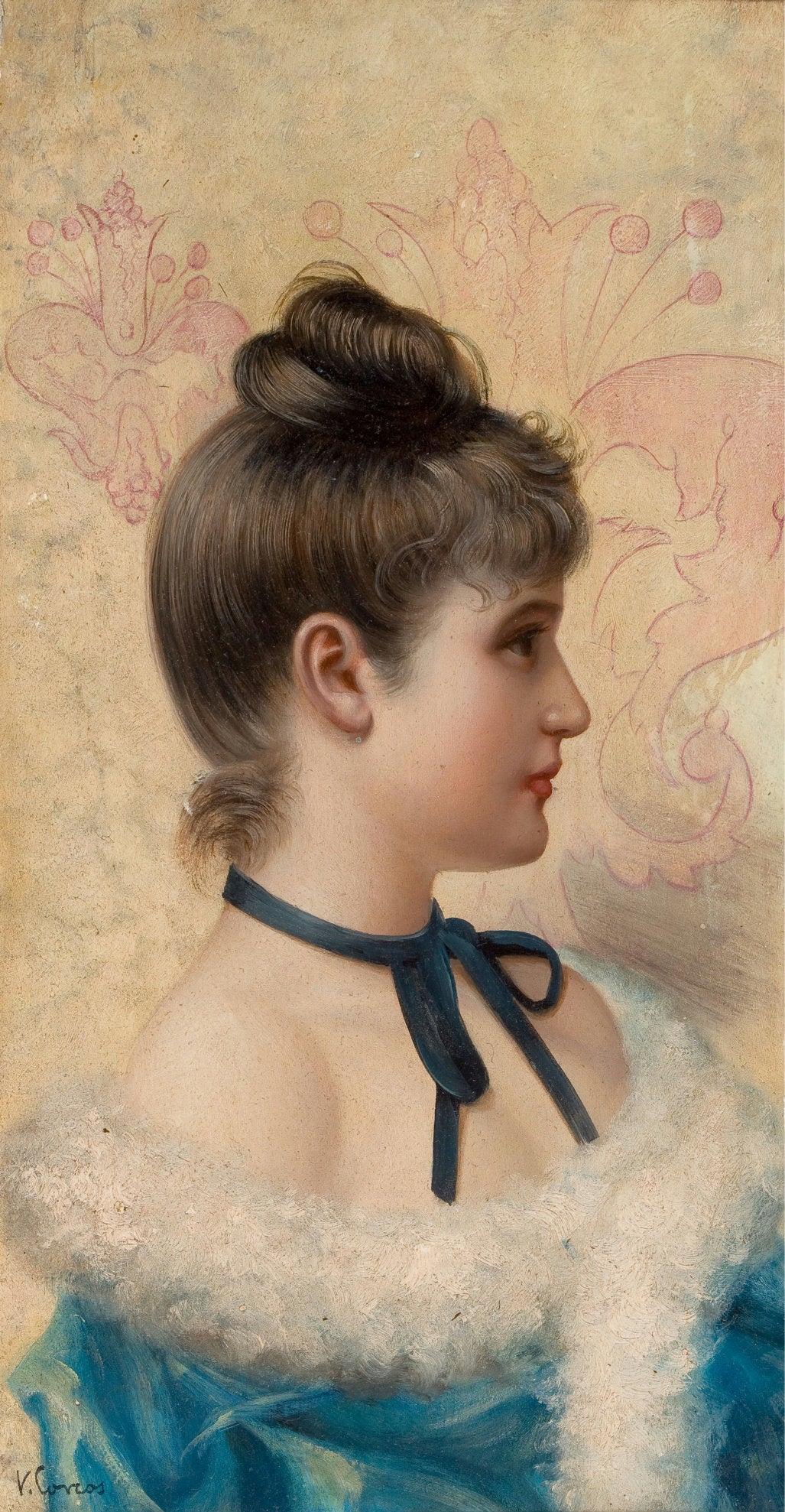 Profile Portrait of a Young Beauty by Vittorio Matteo Corcos,A3(16x12")Poster