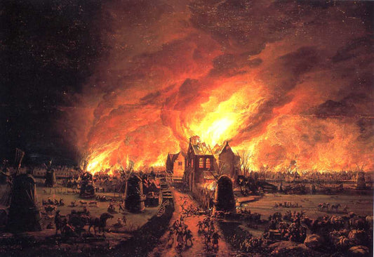 The Big Fire in De Rijp in 1654, vintage artwork by Egbert van der Poel, 12x8" (A4) Poster