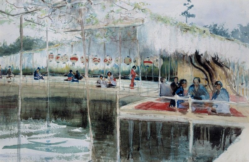 A Japanese Tea-House, vintage artwork by Ralph Wormsley Curtis, 12x8" (A4) Poster