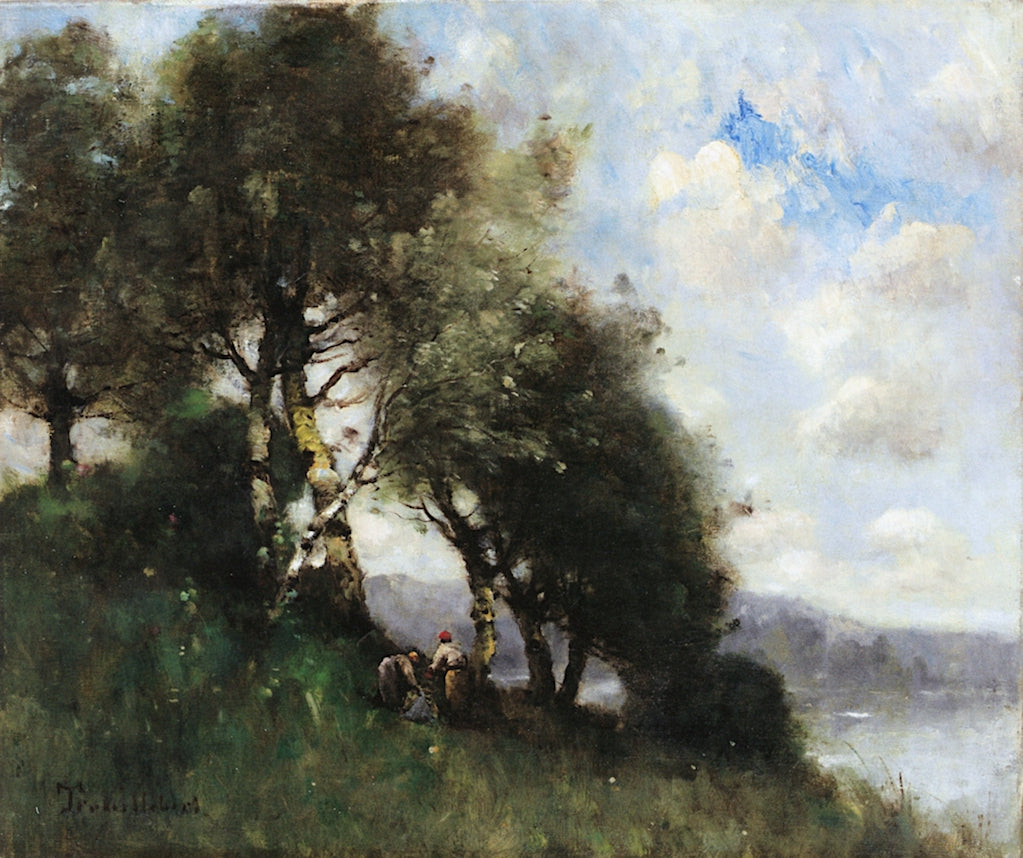 Wood Gatherers at the Edge of the Water, vintage artwork by Paul-Desire Trouillebert, 12x8" (A4) Poster