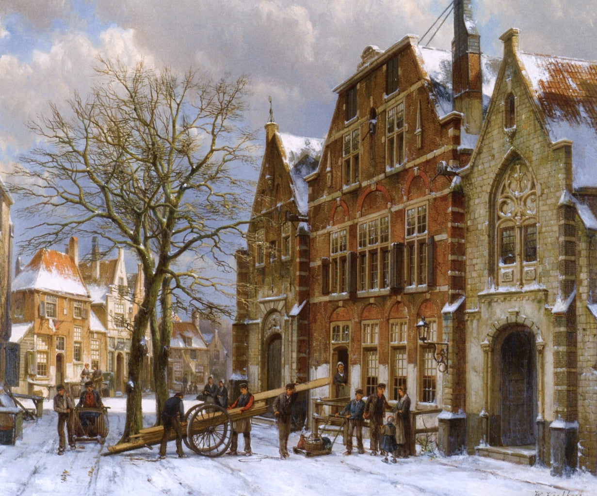 Winter Street Scene, Oudewater, vintage artwork by Willem Koekkoek, 12x8" (A4) Poster