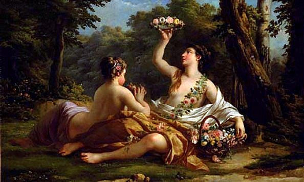 The Crown of Flowers, vintage artwork by Louis Jean François Lagrenee, 12x8" (A4) Poster