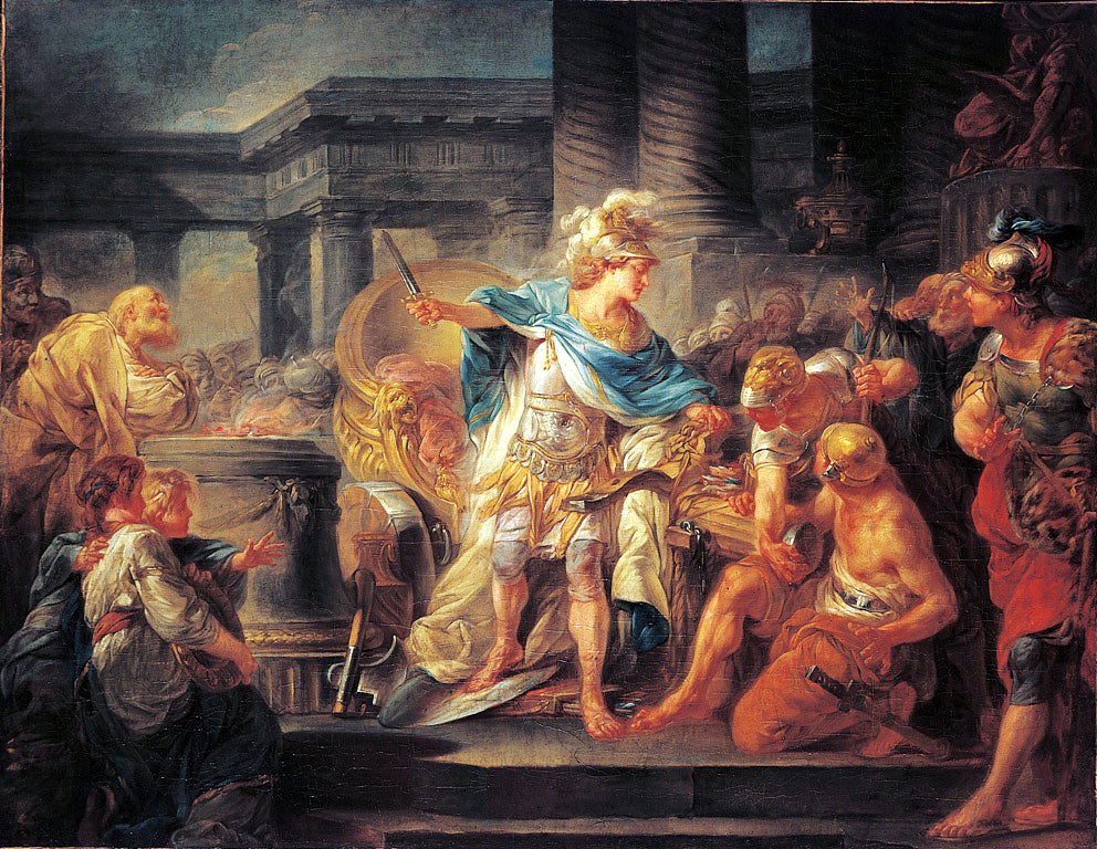 Alexander Cutting the Godian Knot, vintage artwork by Jean-Simon Berthelemy, 12x8" (A4) Poster