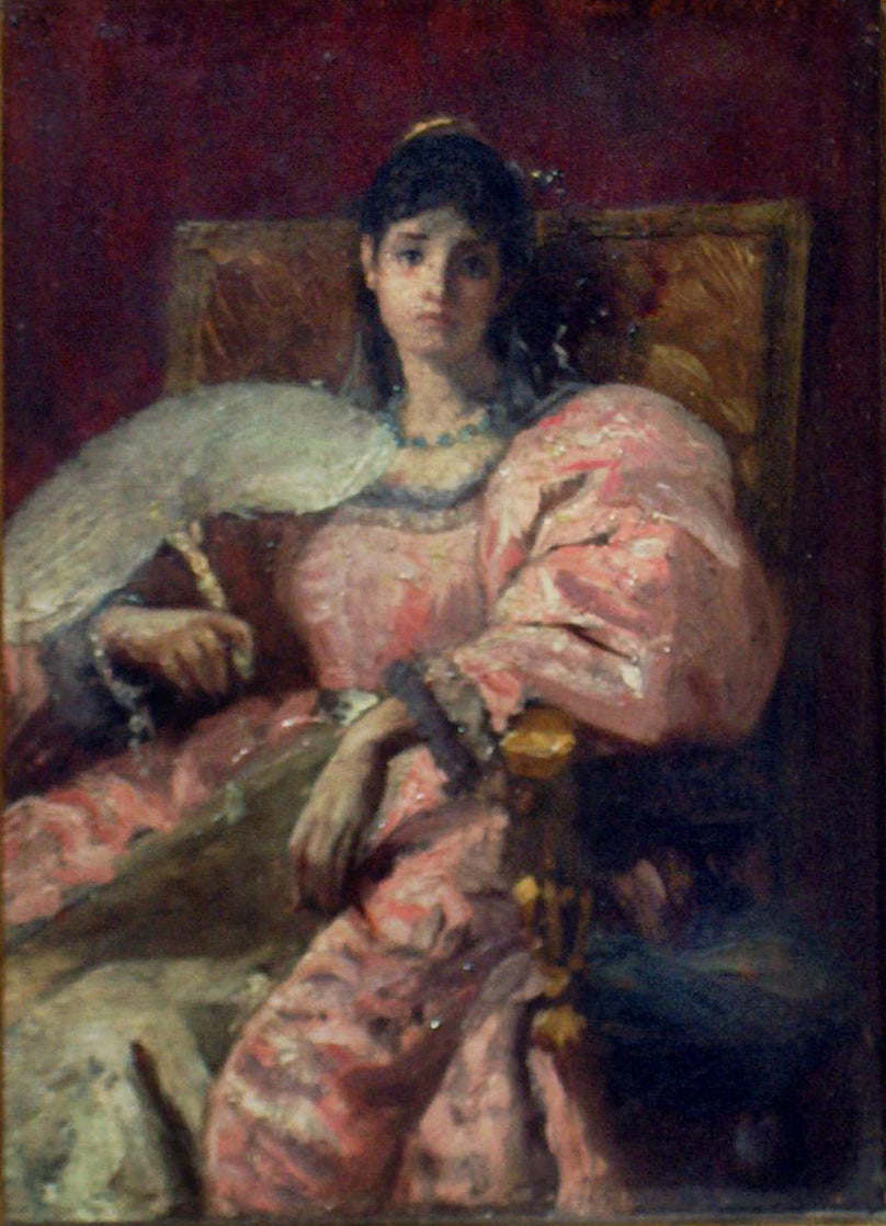 Girl with Fan, vintage artwork by Jules van Keirsbilck, 12x8" (A4) Poster