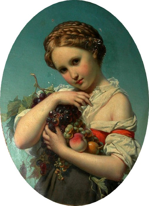 Girl Holding Fruit, vintage artwork by Joseph Henri François Van Lerius, 12x8" (A4) Poster