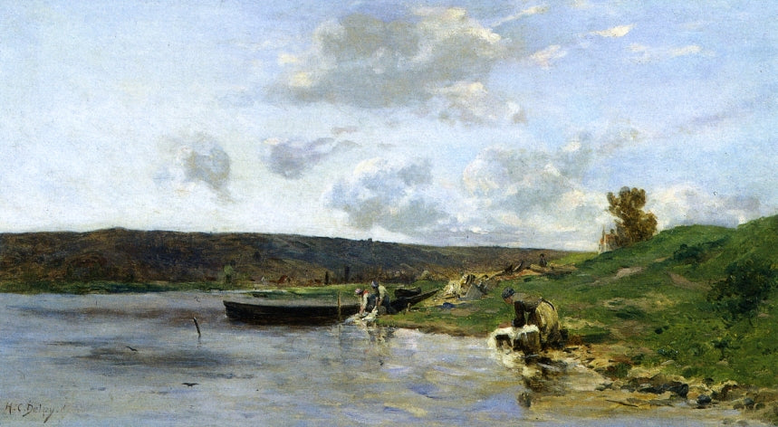 Laundresses by  the Water, vintage artwork by Hippolyte-Camille Delpy, 12x8" (A4) Poster