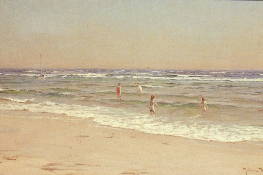 Bathers at Skagen, vintage artwork by Johan Krouthen, 12x8" (A4) Poster