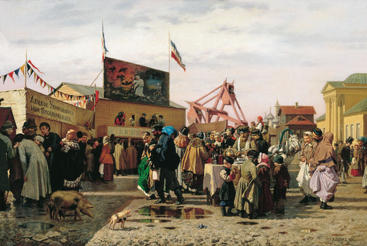 Market Day in Tula, vintage artwork by Andrei Andreevich Popov, 12x8" (A4) Poster